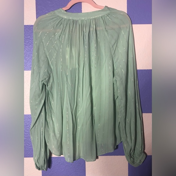 NWT 7 For All Mankind Mint Green Lightweight Blouse w Silver Metallic - Size XS - Picture 3 of 4
